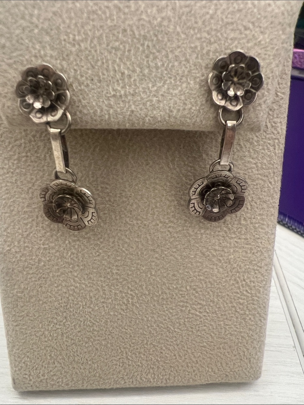 Sterling Floral Drop Earrings in Silver